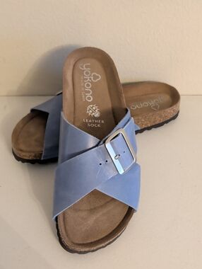 Yokono Light Blue Crossover Buckle Slide Sandals